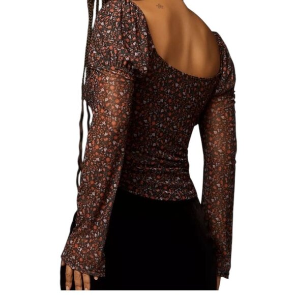 Anthropologie Maeve Womens Plus Size 2X Mutton Sleeve Scoop Neck Floral Top NWT - Picture 2 of 11